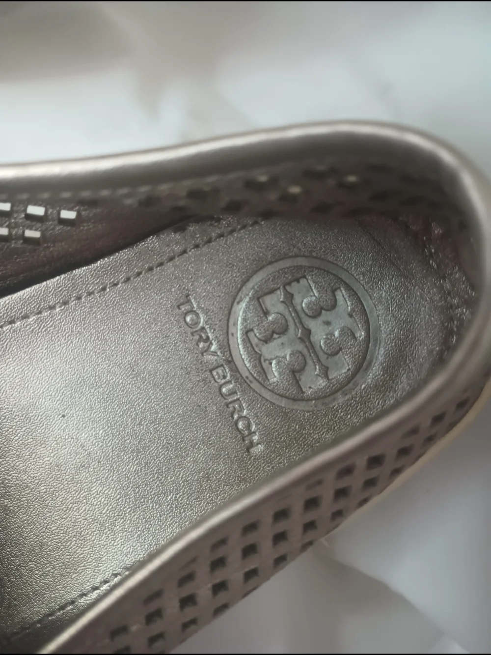 Tory Burch Metallic Perforated Ballet Flat in Rose Tone